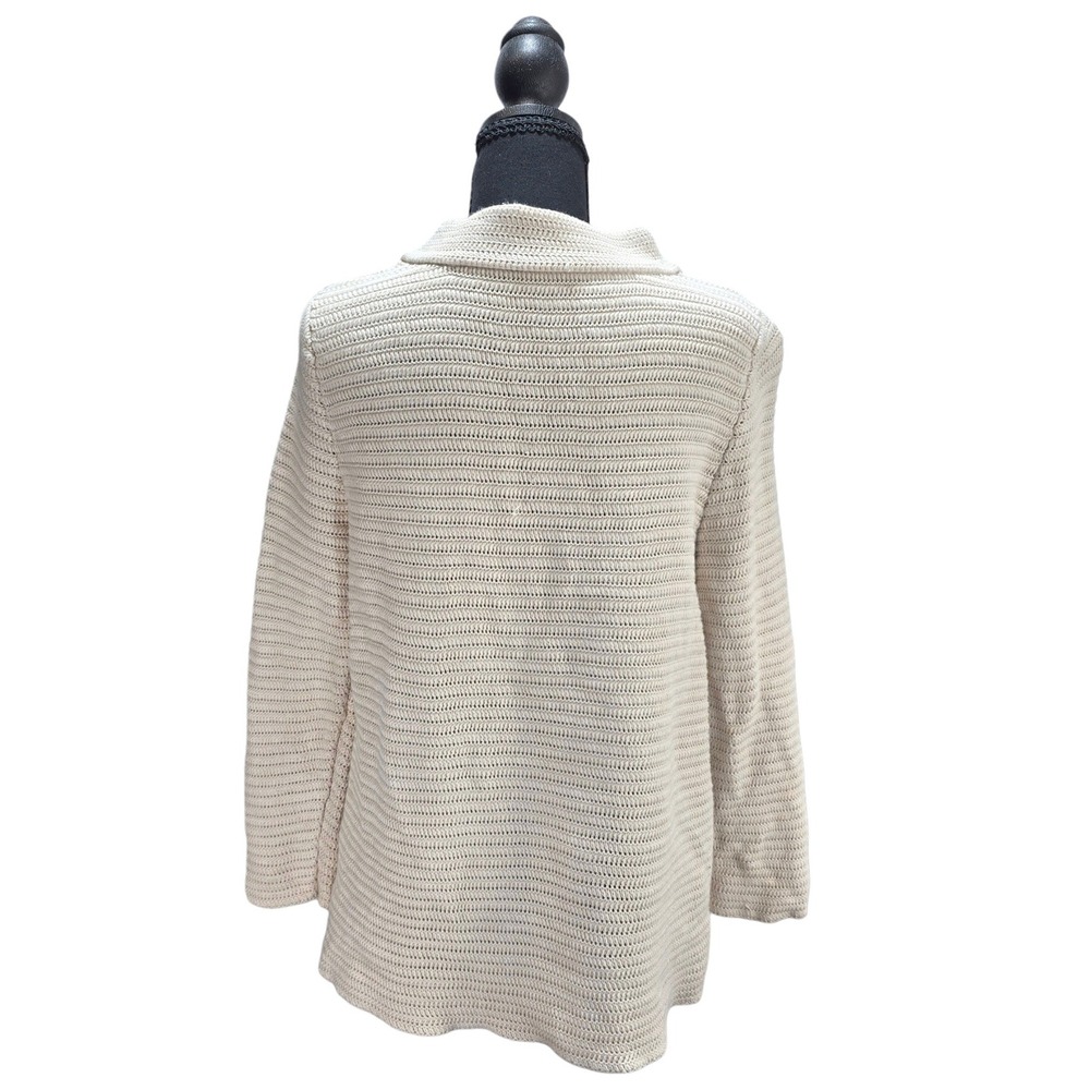Talbots Cardigan Sweater Womens Medium Cream Cotton Rayon Ribbed Button Classic - Picture 3 of 9